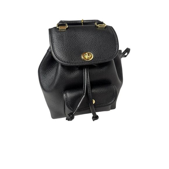 Bella Luer Black Pebble Leather Drawstring/Clasp Closure Small Backpack Bag - Picture 15 of 16